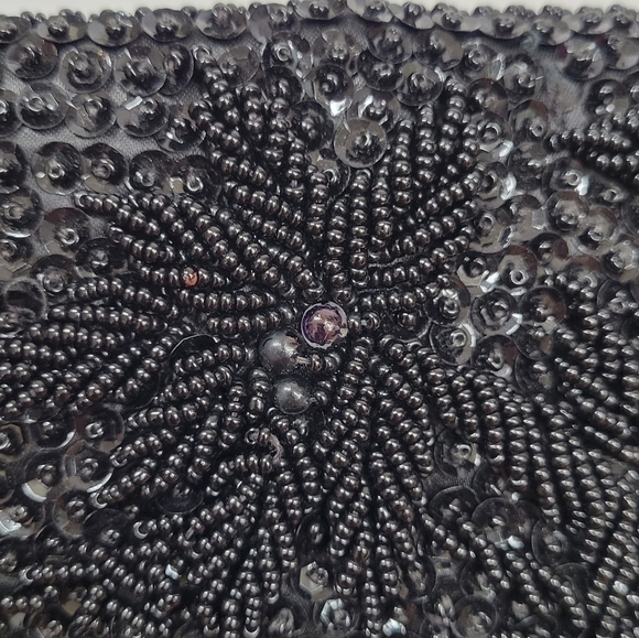 Vintage JEM Hand Made Sequin Beaded Envelope Clutch 1960s Retro Formal Black Eve - Picture 17 of 17
